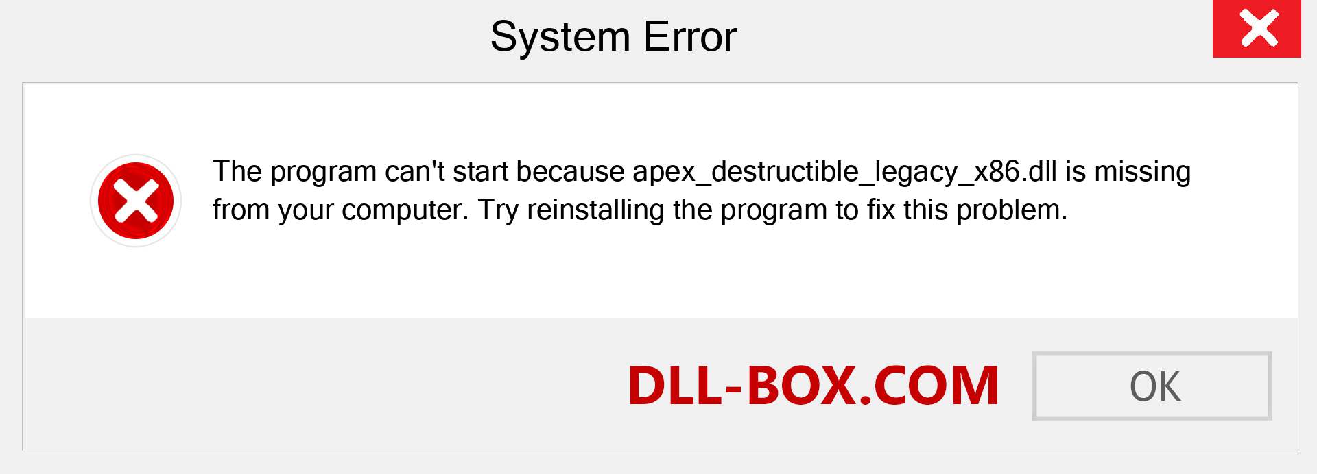  apex_destructible_legacy_x86.dll file is missing?. Download for Windows 7, 8, 10 - Fix  apex_destructible_legacy_x86 dll Missing Error on Windows, photos, images